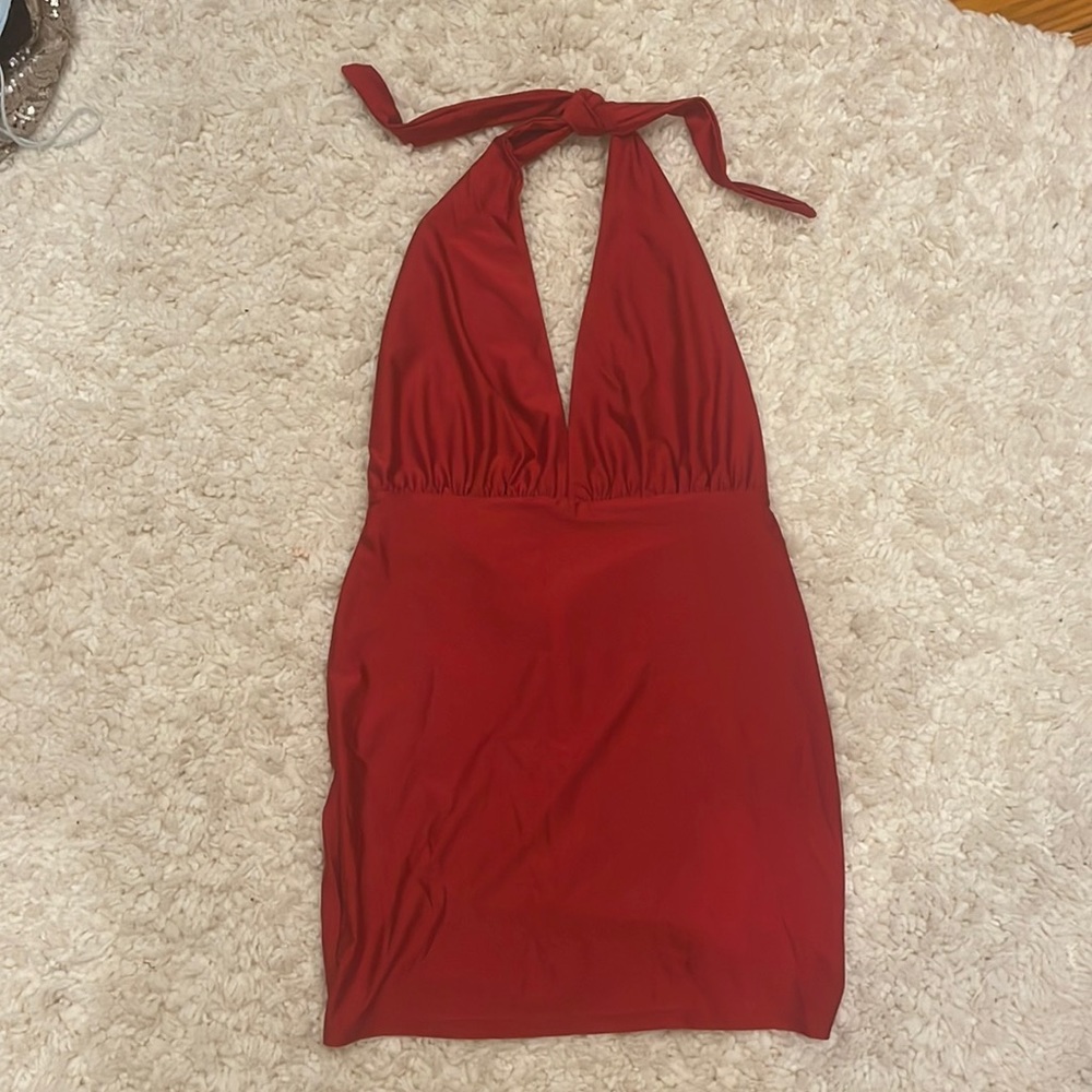 Red Tight Dress with tie over the neck
